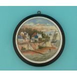 Pegwell Bay, Shrimpers (31) with boat in cliff, framed (prattware, pot lid, potlid)