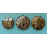 French Street Scene (312) The Farriers (324) and The Picnic (354) stained (3) (prattware, pot lid,