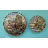 Cattle and Ruins (315) and Dutch Winter Scene (308) (2) (prattware, pot lid, potlid)