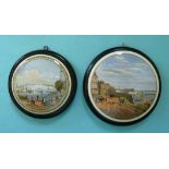 Royal Harbour (42) and Nelson Crescent (43) both framed (2) (prattware, pot lid, potlid)