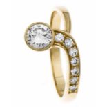 Brillant-Ring GG 585/000 mit einem Brillanten 0,50 ct W/VS und Brillanten, zus. 0,15 ct W/VS, RG 53,