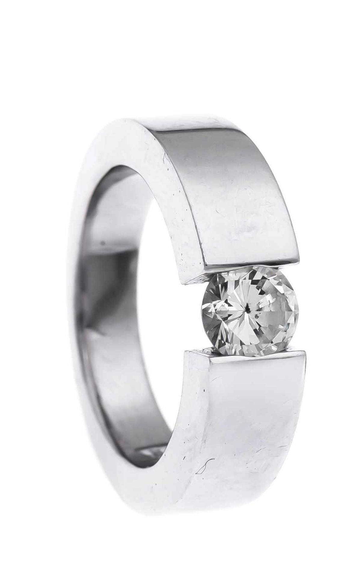 Brillant-Ring WG 750/000 mit einem Brillanten 0,65 ct W/P1, RG 52, 13,0 g
