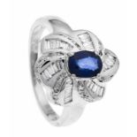 Saphir-Brillant-Ring WG 750/000 mit einem feinen oval fac. Saphir 0,88 ct in sehr guter Farbe, 30