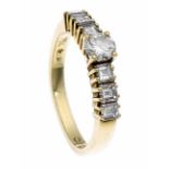 Brillant-Ring GG 750/000 mit einem Brillanten 0,31 ct W/VS und 6 Diamant-Carrees, zus. 0,58 ct W/SI,