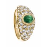 Smaragd-Brillant-Ring GG 750/000 mit feinen Smaragdcabochon 5 x 4 mm in guter Farbe und