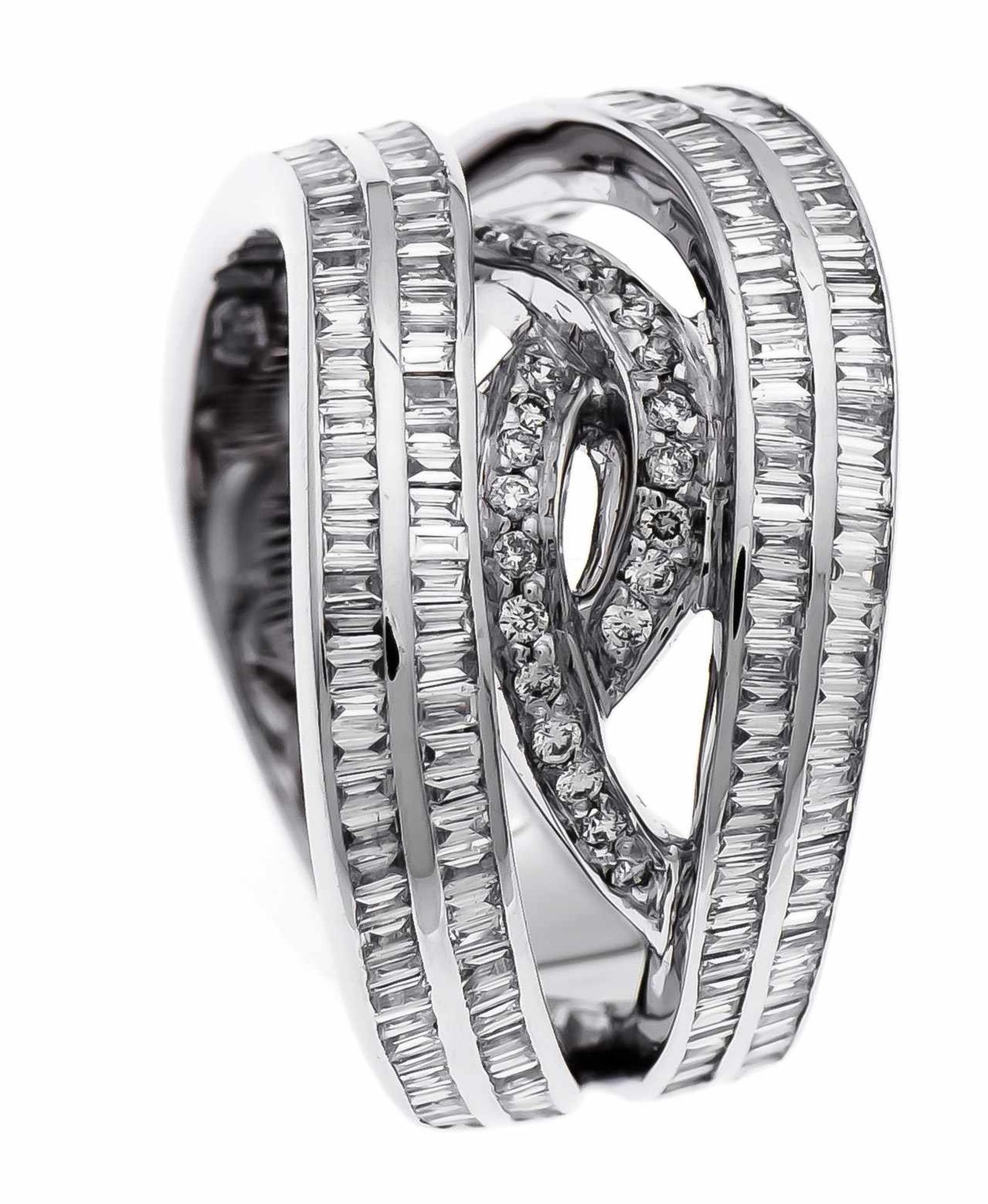 Brillant-Ring WG 750/000 mit 182 Diamant-Baguettes, zus. 1,18 ct und 22 Brillanten, zus. 0,12 ct W/