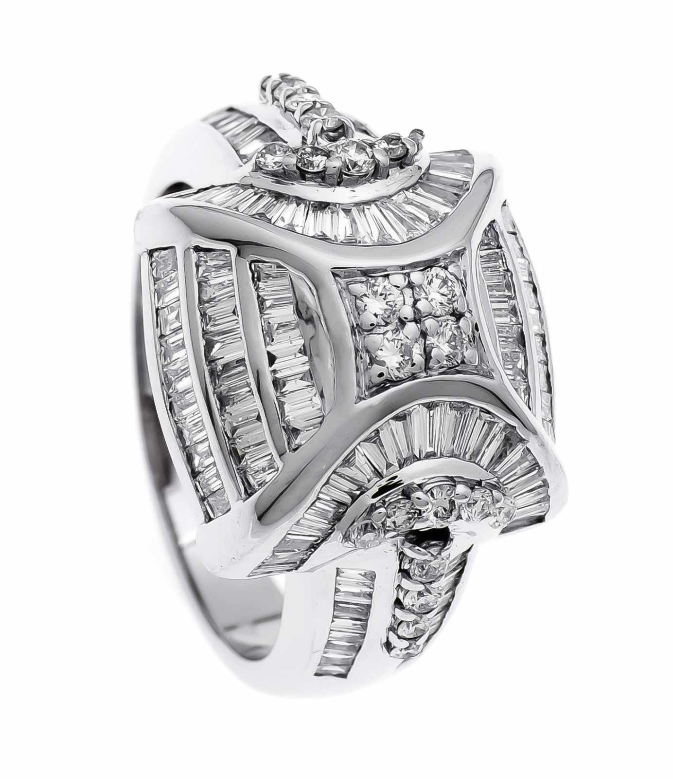 Brillant-Ring WG 750/000 mit 116 Diamant-Baguettes, zus. 1,24 ct und 22 Brillanten, zus. 0,31 ct W/