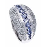 Tansanit-Brillant-Ring WG 750/000 mit 13 rund fac. Tansaniten und Brillanten, zus. 1,36 ct TW/