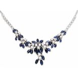 Saphir-Brillant-Collier WG 750/000 mit fac. Saphirnavettes 6 mm in sehr guter Farbe und