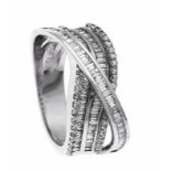 Brillant-Ring WG 750/000 mit Diamant-Baguettes und Brillanten, zus. 1,74 ct TW/VS-SI, RG 54, 9,2 g