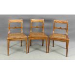 Satz von 3 Biedermeier-Stühlen um 1830, Kirschbaumholz massiv, Sitzfläche mit Rohrgeflecht,