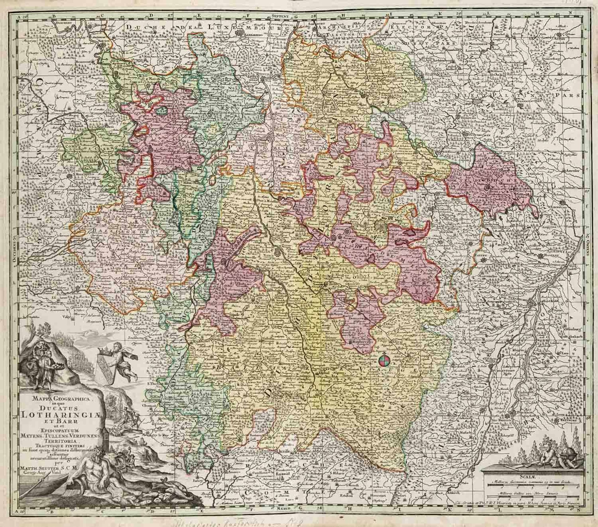 Zwei historische Karten von Lothringen, "Ducatur Lotharingiae et Barrut..." von Seutter, sowie "