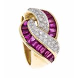 Rubin-Brillant-Ring GG/WG 750/000 mit fac. Rubinbaguettes in guter Farbe und Reinheit sowie