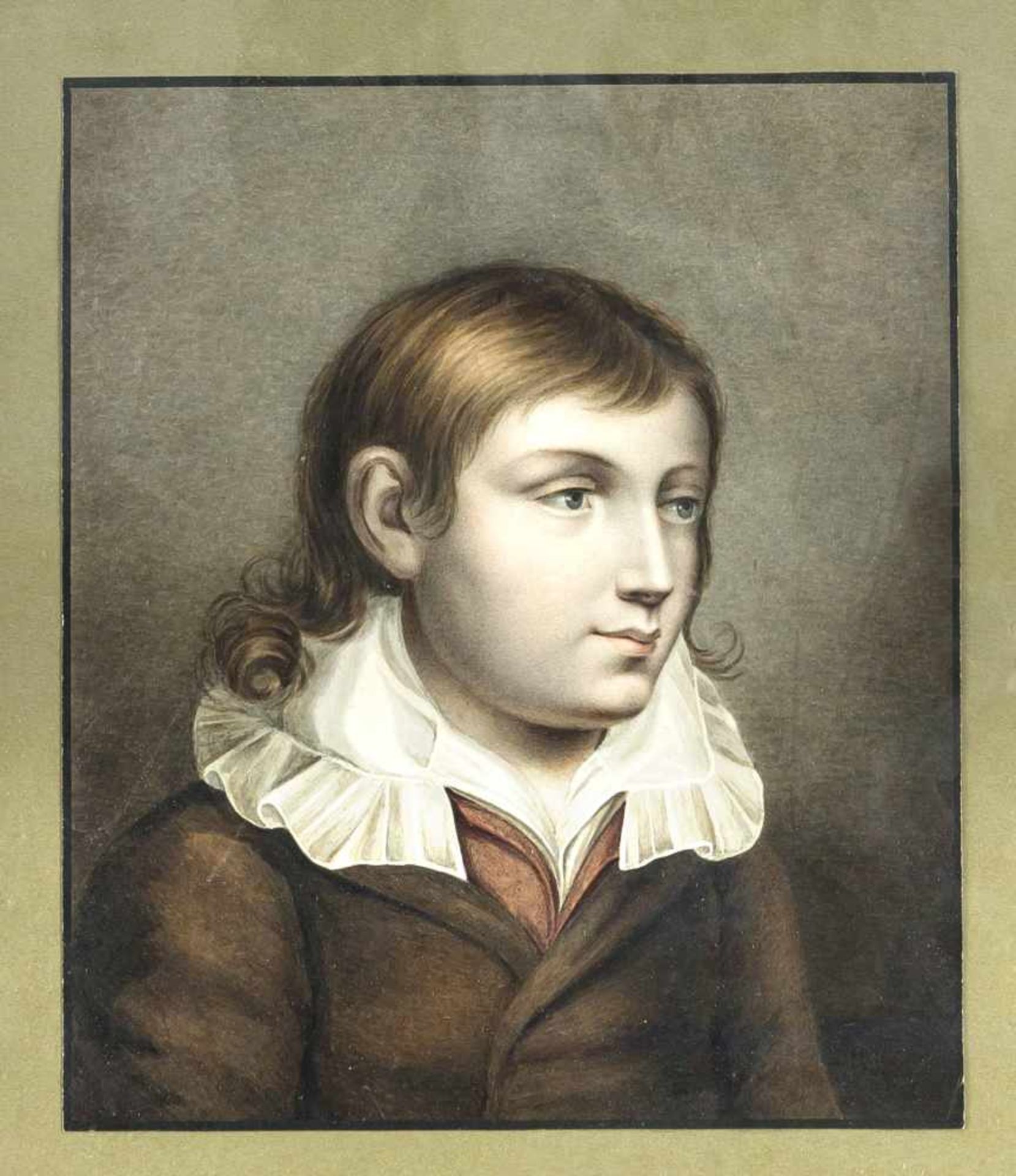 Anonymer Bildnismaler des Biedermeier 1. H. 19. Jh., Portrait eines Jungen mit langem Haar, Aquarell