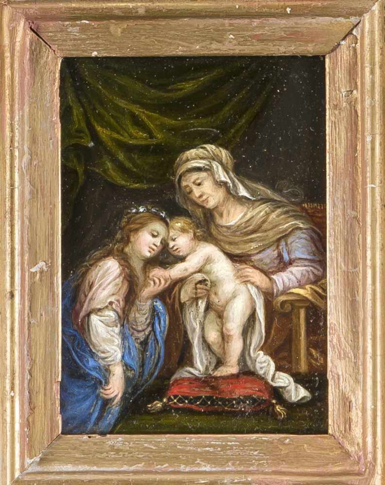 Anonymer Maler des 17./18. Jh., Anna selbdritt. Öl/Kupfer, unsigniert, wohl 16./17. Jh. Anna mit dem
