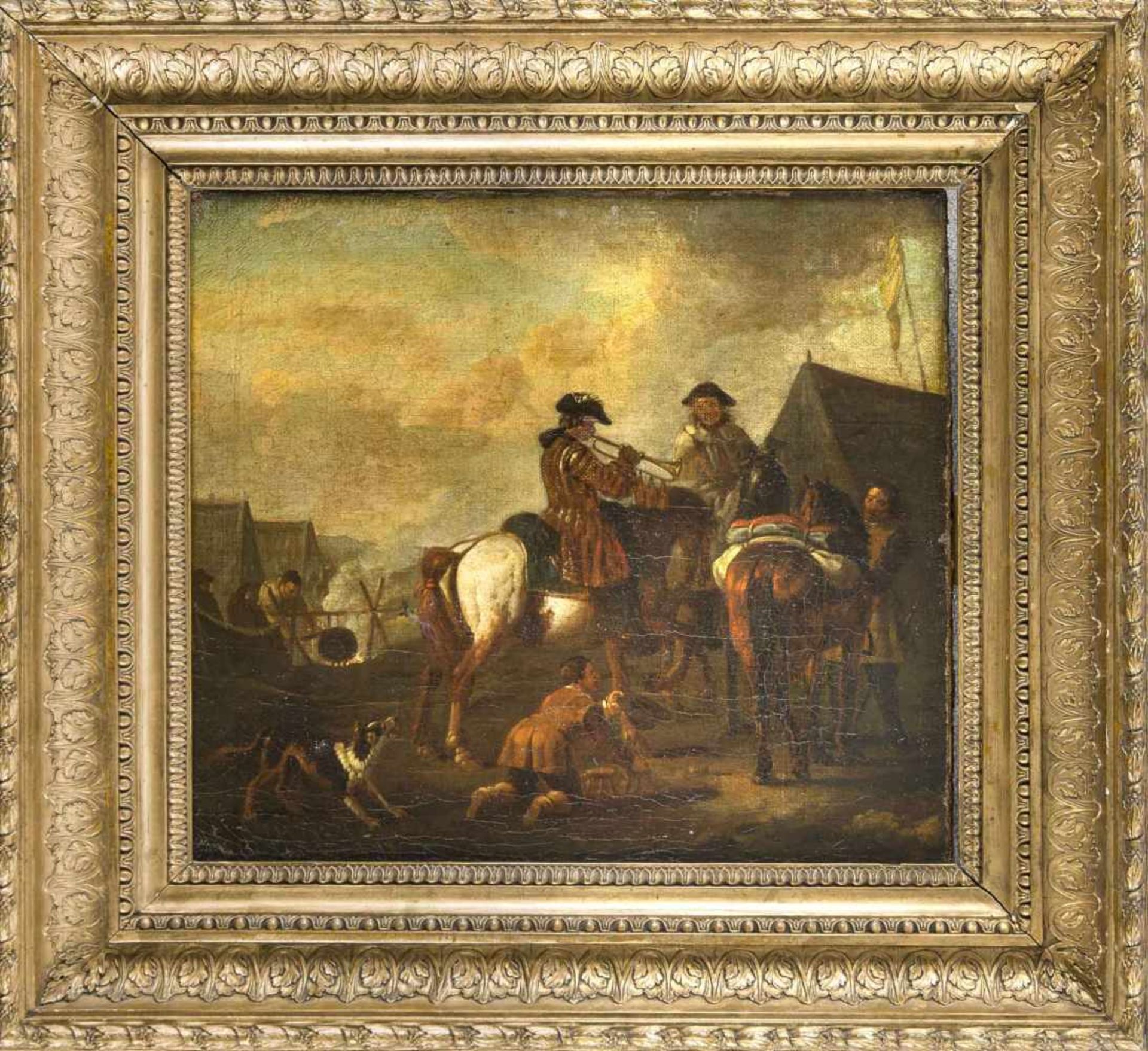 Pieter Wouverman (1623-1682), Umkreis/Kopie nach, aufsattelnde Kavalleristen in einem Feldlager