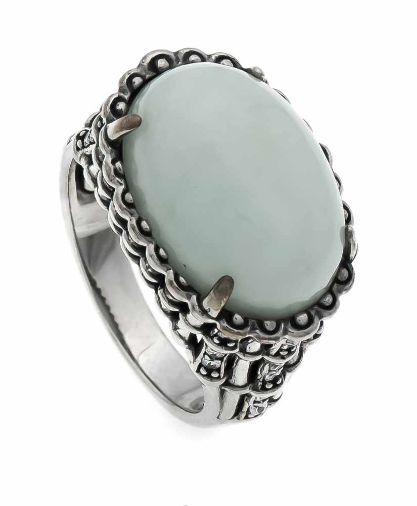 Jade-Weißtopas-Ring Silber 925/000 Jade of Yesterday mit einem ovalen Jadecabochon 17 x 13 mm und