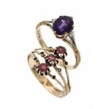 Amethyst-Diamant-Ring GG 375/000 mit einem oval fac. Amethyst und 2 Diamanten, RG 54, 2,2 g dazu