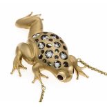 Brillant-Rubin-Collier Frosch GG/WG 750/000 mit 8 Brillanten, zus. 0,49 ct W/SI und 2 Rubin-