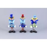 3 Figuren aus der Happy Clown Kollektion, Italien, 2. H. 20. Jh., Murano, farbloses und