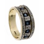 Saphir-Brillant-Ring GG/WG 585/000 mit 5 fac. Saphiren und Diamanten, zus. 0,25 ct W/SI, RG 58, 6,