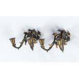 Zwei Wandappliken des 19. Jh., Bronze schwarz und golden patiniert, 2-flg., durchbrochen gearbeitete