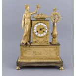 Empire Figuren-Pendule im Stil der 'Romantique', Frankreich, Anf. 19. Jh., tlw. feuervergoldeter