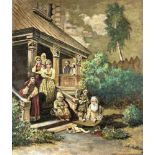 A.A. Woloch, russischer Maler 1. H. 20. Jh., russische Familie mit Altem an der Zither, Öl auf