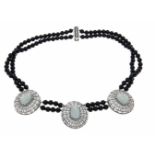 Jade-Onyx-Collier Silber 925/000 Jade of Yesteryear mit 3 oxidierten Jade-Cabochons 15 x 11 mm und