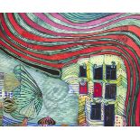 Friedensreich Hundertwasser (1928-2000), nach, große Landschaft mit Architektur-Versatzstücken,