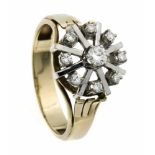 Brillant-Ring GG/WG 585/000 mit 9 Brillanten, zus. 0,30 ct W/SI, RG 67, 6,9 g