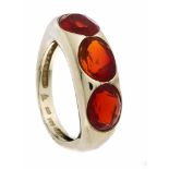 Feueropal-Ring GG 585/000 mit 3 oval fac. Feueropalen 9 x 6 mm in sehr guter Farbe, RG 53, 5,5 g