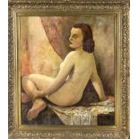 Unidentifizierter Maler 1. H. 20. Jh., weiblicher Rückenakt, Öl/Lwd., u. re. undeutlich sign., rest.