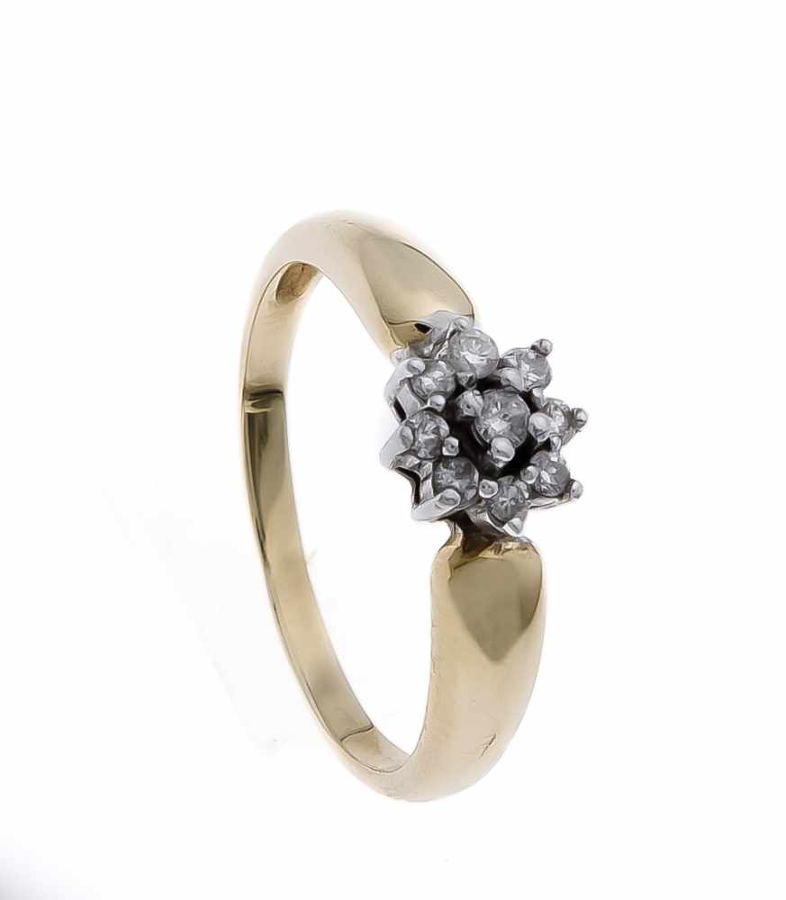 Brillant-Ring GG/WG 585/000 mit 9 Brillanten, zus. 0,20 ct W/P3, RG 56, 2,9 g