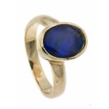 Opal-Ring GG 585/000 mit einem ovalen Schwarzopal-Cabochon 10 x 7 mm, RG 51, 4,5 g