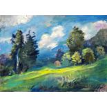 L.S. Sweni, litauischer Maler 2. H. 20. Jh., "Am Hag", impressionistische Landschaft, Öl/Lwd., u.