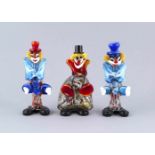 3 Figuren aus der Happy Clown Kollektion, Italien, 2. H. 20. Jh., Murano, polychromes und