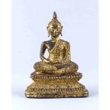 Vergoldeter Bronze Buddha, 19. Jh., vollplastische Dartstellung des Buddha Shakyamuni in Dhyana