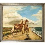 Monogrammist EA, um 1930, Pferde am Strand, Öl auf Lwd., u. li. monogr., 70 x 80 cm, ger. 85 x 93