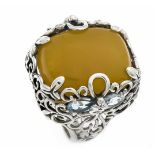 Jade-Blautopas-Ring Silber 925/000 Jade of Yesterday mit einem ovalen Jadecabochon 19 x 17 mm und
