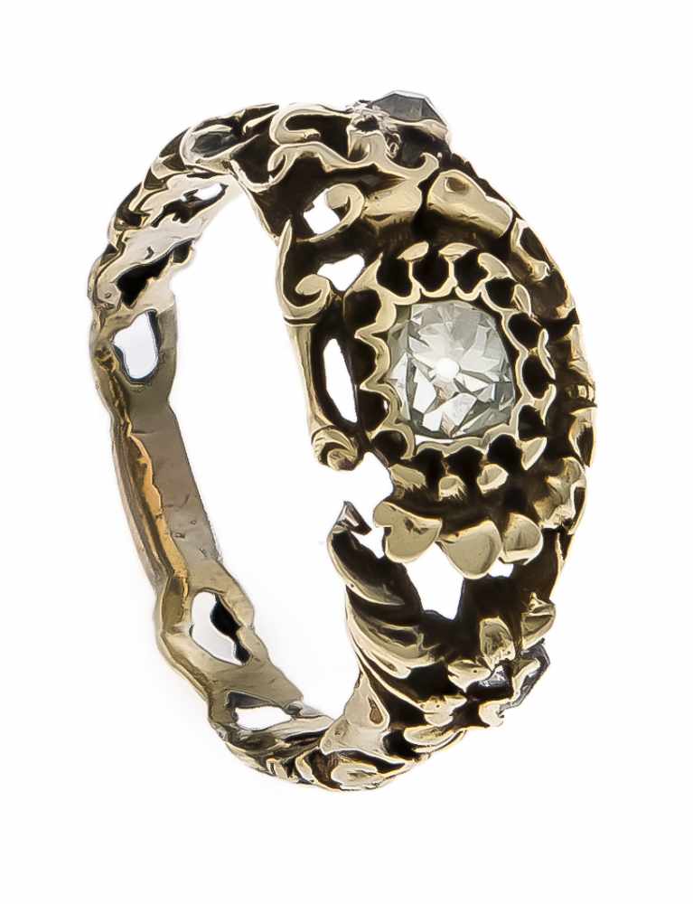 Altschliff-Diamant-Ring Gold um 1850 mit einem Altschliff-Diamanten 0,45 ct get.W/SI und 2
