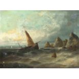 Unidentifizierter, englischer Marinemaler des 19. Jh., Seestück m. Seglern vor felsiger Küste, Öl/