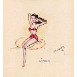 Sign. K. B. Birkner, Pin-Ups, drei aquarellierte Tuschezeichnungen der 1940er Jahre, jeweils