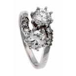 Brillant-Ring WG 585/000 mit 2 Brillanten, zus. 1,42 ct feines Weiß-Weiß(G-H)/SI-PI und 6 Diamanten,