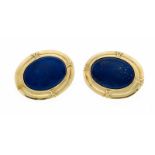 Lapislazuli-Clipohrstecker GG 750/000 mit je einem ovalen Lapislazuli-Cabochon 24 x 18 mm, L. 34,5