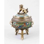 Räuchergefäß, China, späte Qing Dynastie (1644-1911), Bronze, polychromer Cloisonné-Dekor, hoher