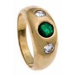 Smaragd-Brillant-Ring GG 750/000 mit einem rund fac. Smaragd 4 mm in guter Farbe und 2 Brillanten,
