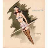 Sign. K. B. Birkner, Pin-Ups, drei aquarellierte Tuschezeichnungen der 1940er Jahre, jeweils