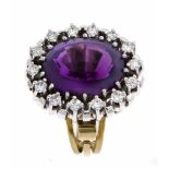 Amethyst-Brillant-Ring GG/WG 750/000 mit einem fac. Amethyst 14,5 x 11 mm in sehr guter Farbe und