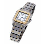 Cartier Herrenarmbanduhr Santos Automatik Stahl/Gold GG 750/000, weißes Zifferblatt und fac.